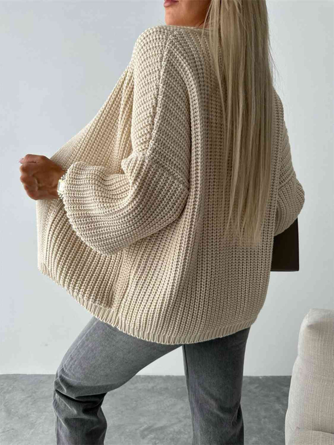 Modieuze Open Front Cardigan met Verlaagde Schouders voor Comfortabele uitstralings