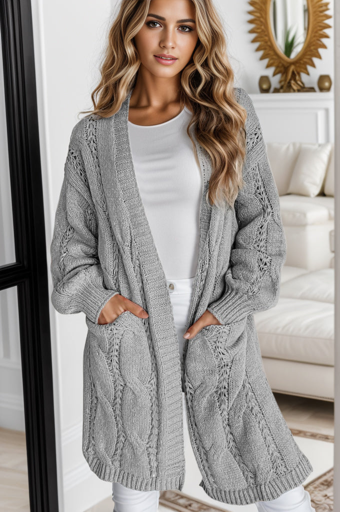 hippe Openvallende Kabelgebreide Split-Cardigan