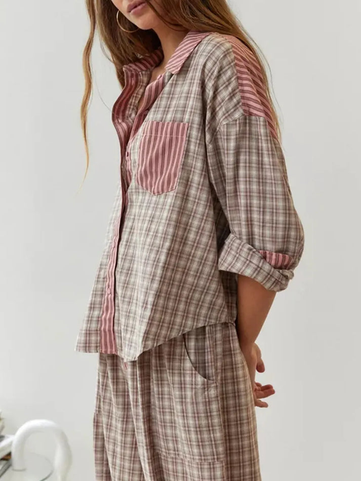 Stijlvolle dames pyjama set van twee delen met ruiten