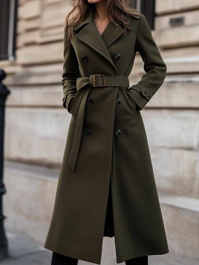 Slim-fit lange jas met riem voor een chique en warme winterstijl