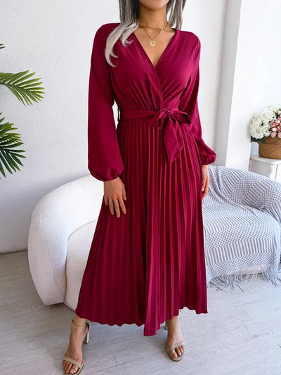 Trendy maxi-jurk met diepe V-hals en lange mouwen