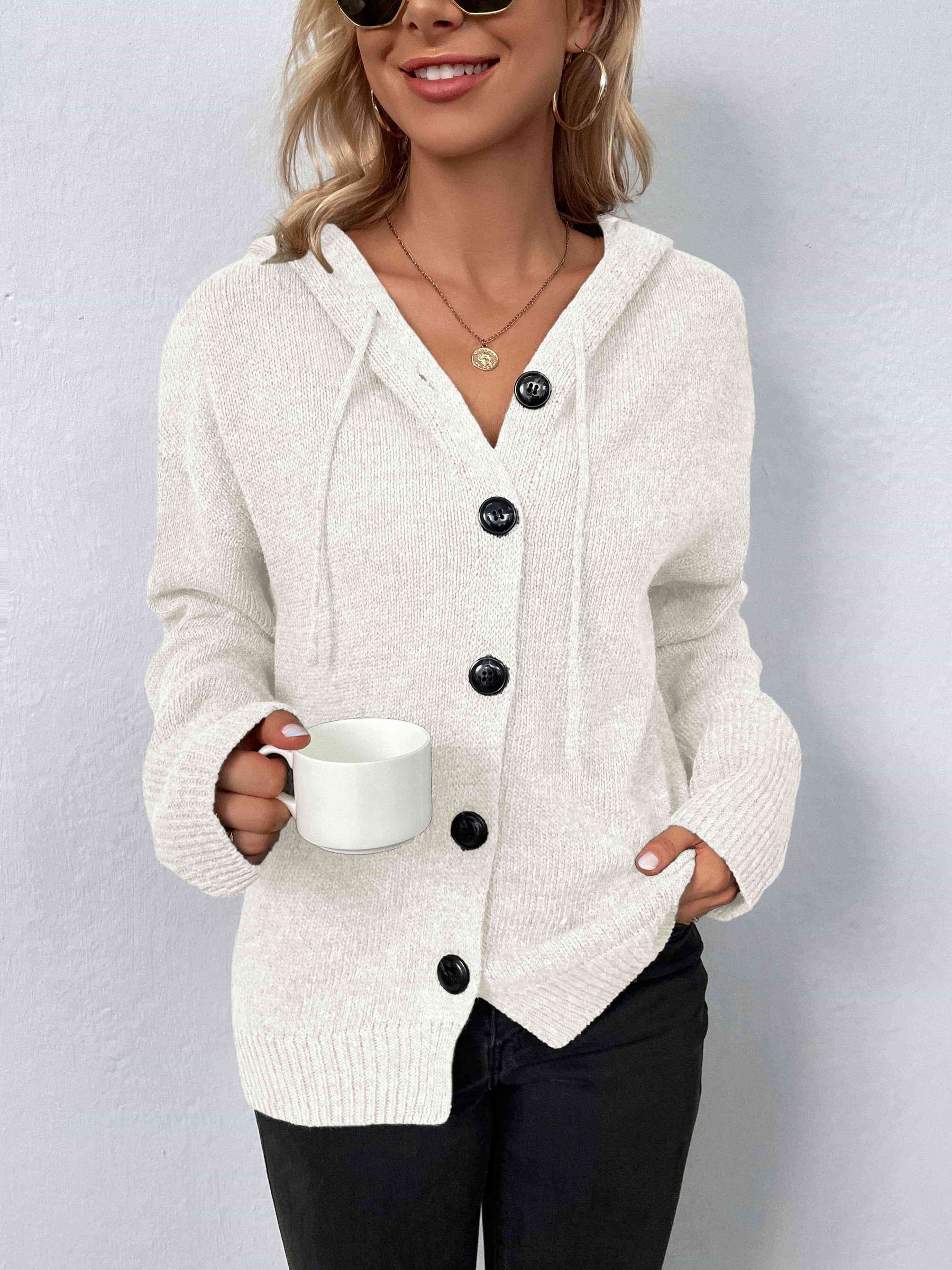 Knopen Hoodie Met Lange Mouwen voor Stijlvolle Vrouwen