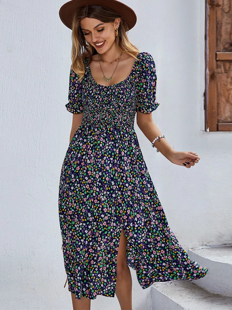 Klassieke Bloemenprint Jurk in Vintage Stijl