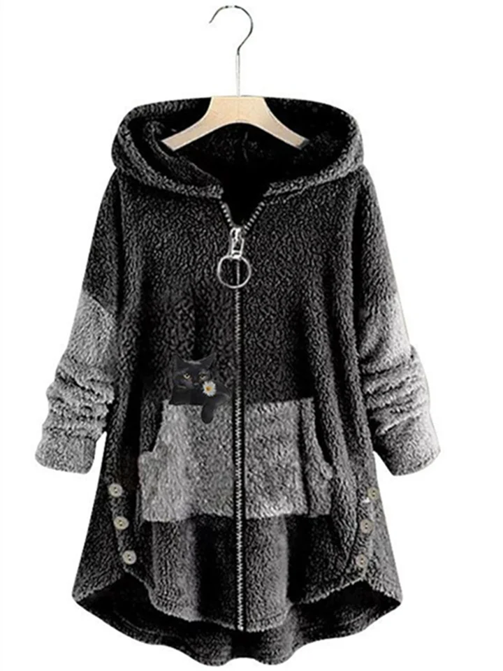 Dames Plus Size Teddy Jas met Dierenprint – Lange Mouwen en V-Hals voor Thuis