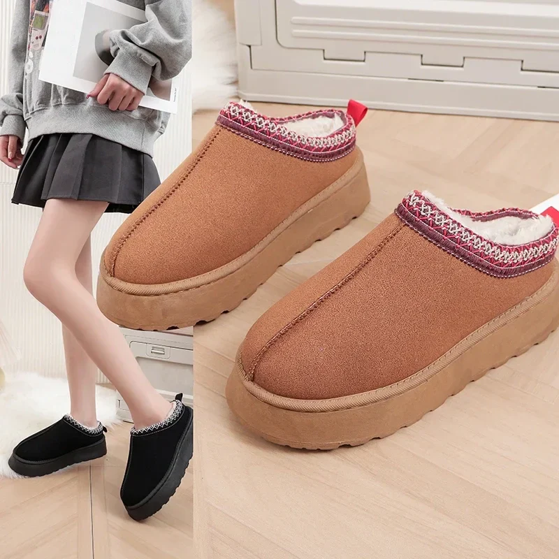 Comfortabele Dames Wol Slippers met Platform voor Warme Voeten