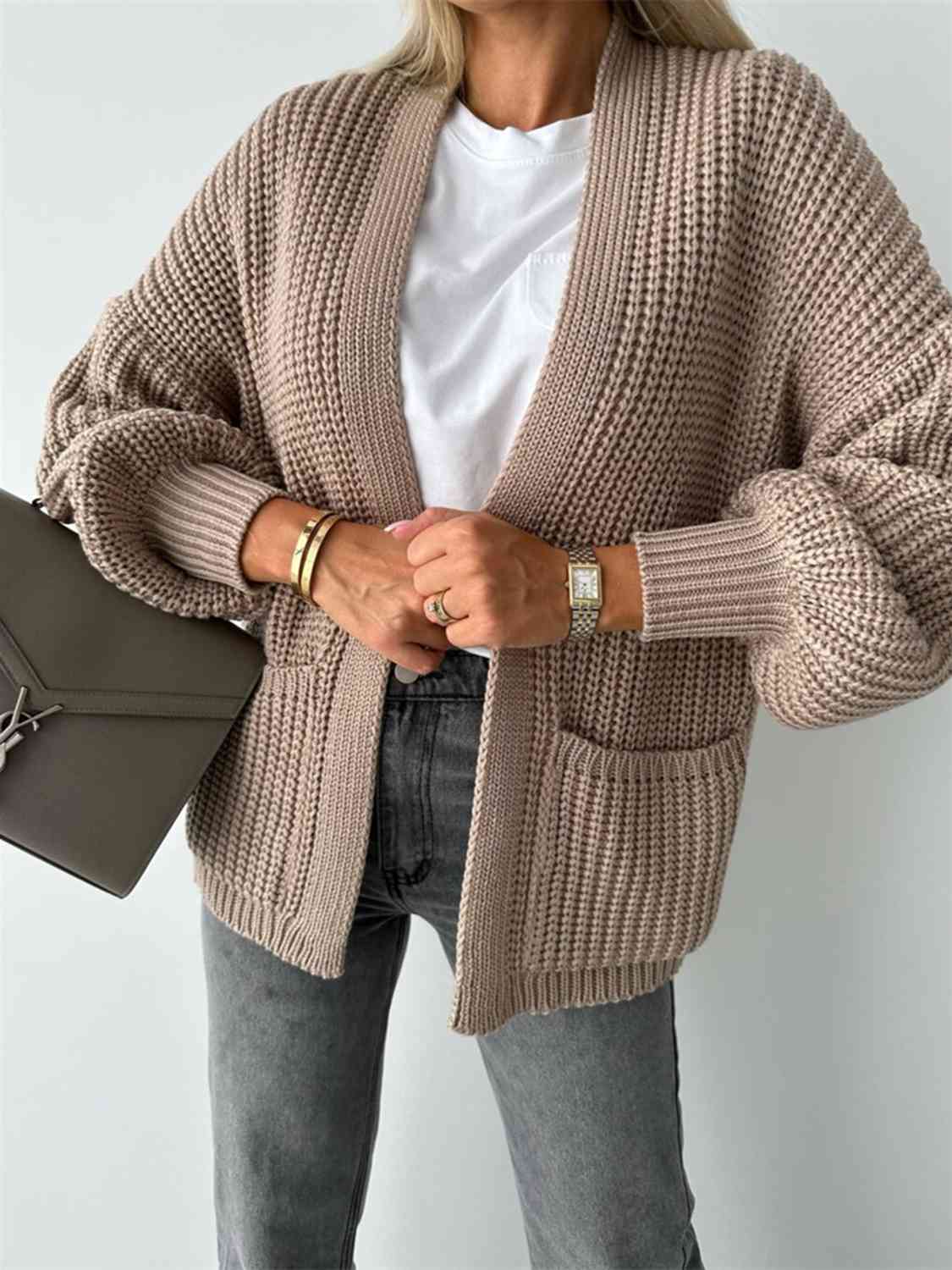 Modieuze Open Front Cardigan met Verlaagde Schouders voor Comfortabele uitstralings