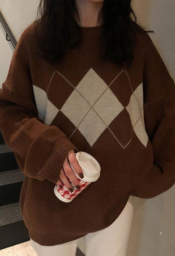 Klassieke Argyle Trui met Vintage Stijl voor Elke Dag