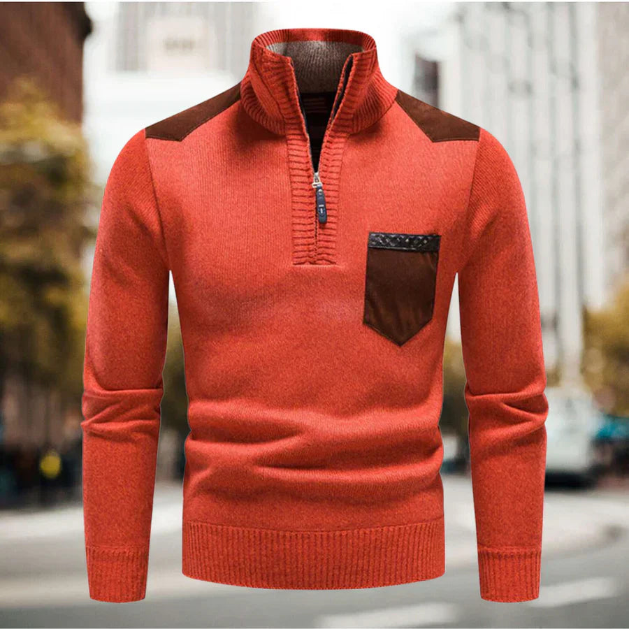 Warme heren sweater met opstaande kraag en halve ritsluiting