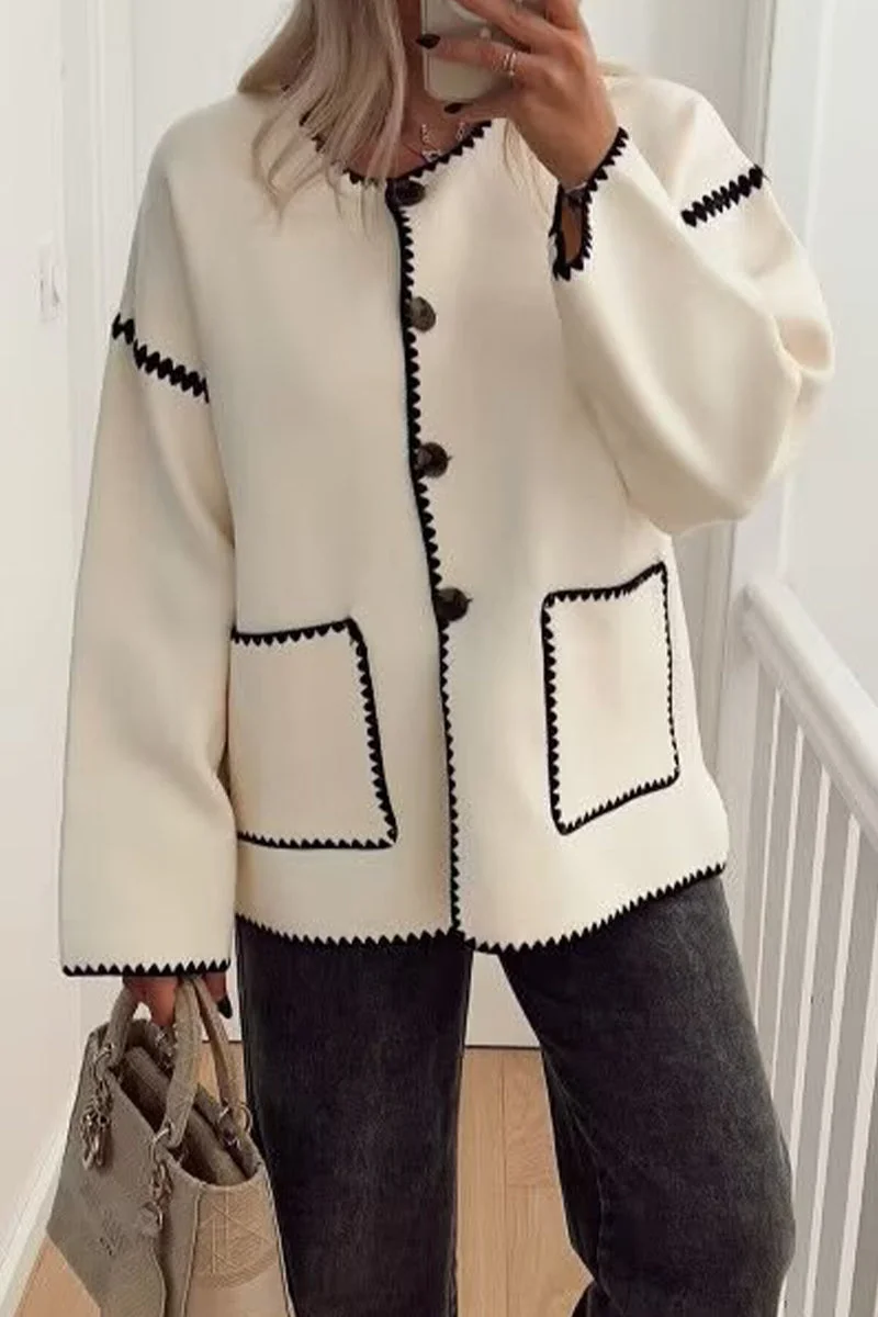 Elegante effen kleur jas met zakken in Britse stijl