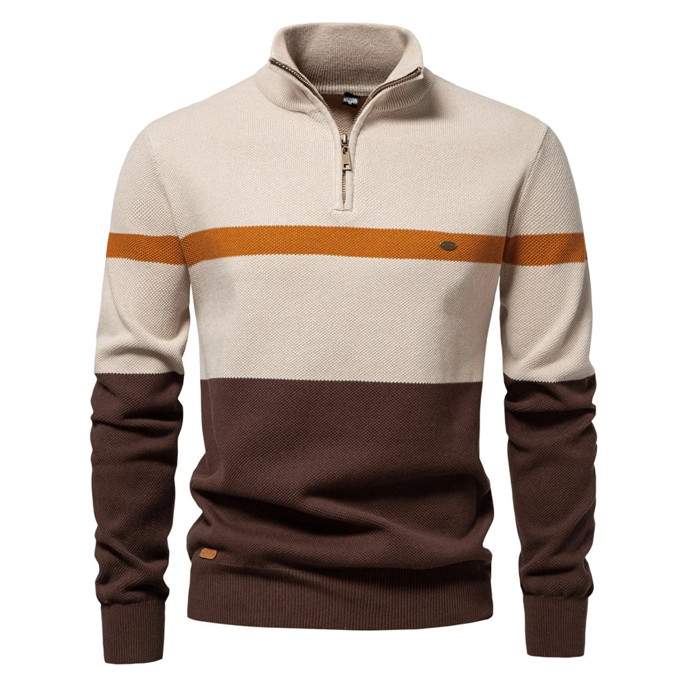 Trendy Heren Sweater in Colorblock Stijl met Halve Rits