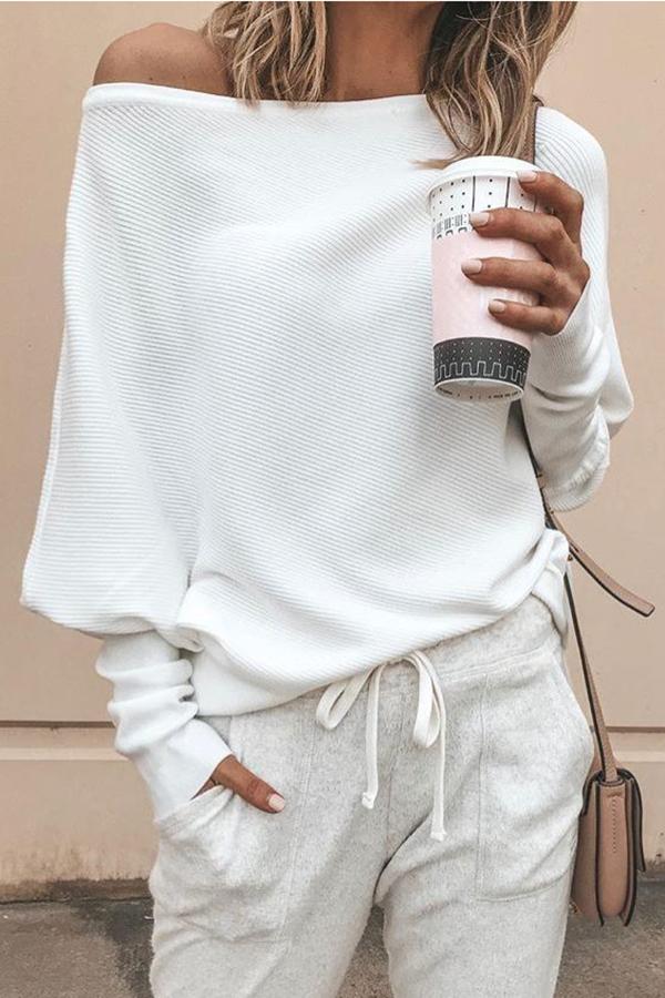 Lichtgewicht off-the-shoulder blouse met geribd ontwerp