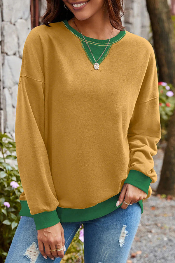 Casual Oversized Dames Sweatshirt met Kleurvlakken en Lange Mouwen