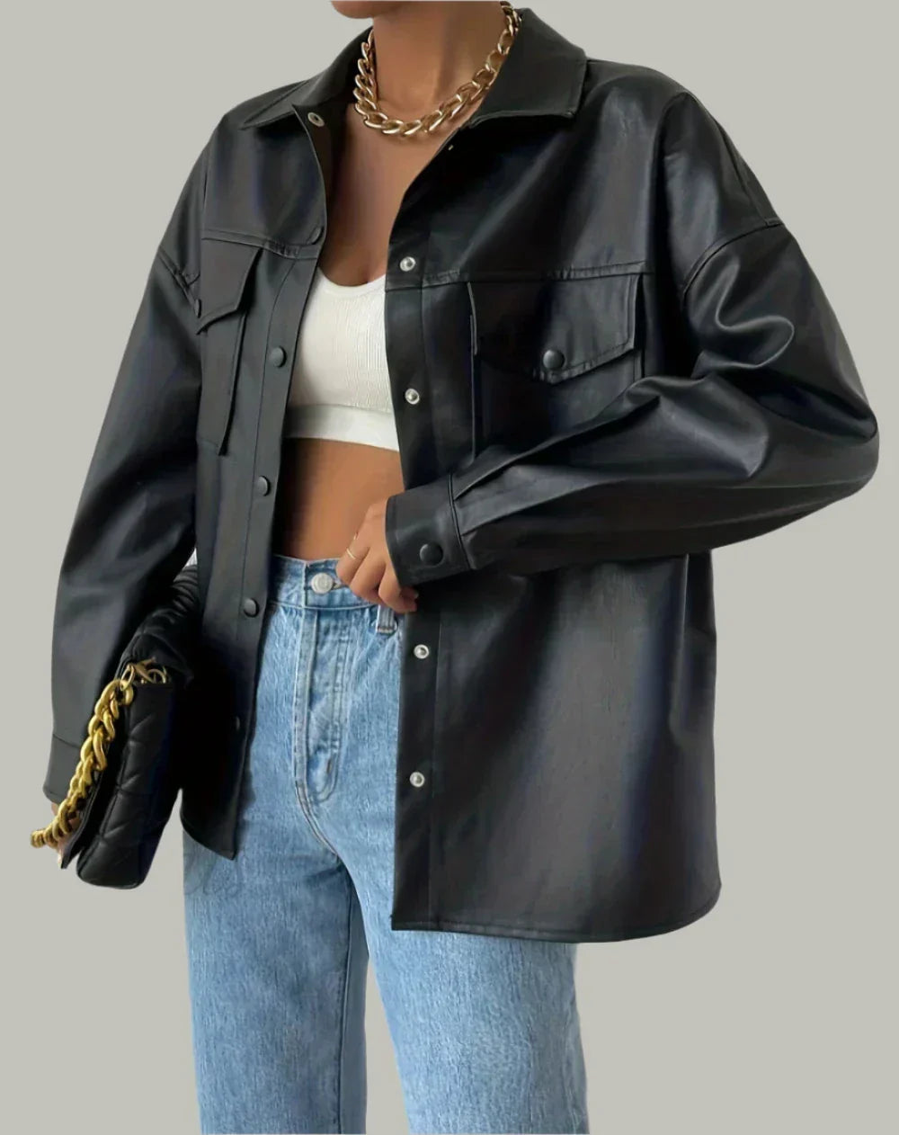 Dames Knoopsluiting Moto Jas – Stijlvolle Lange Mouwen Streetwear