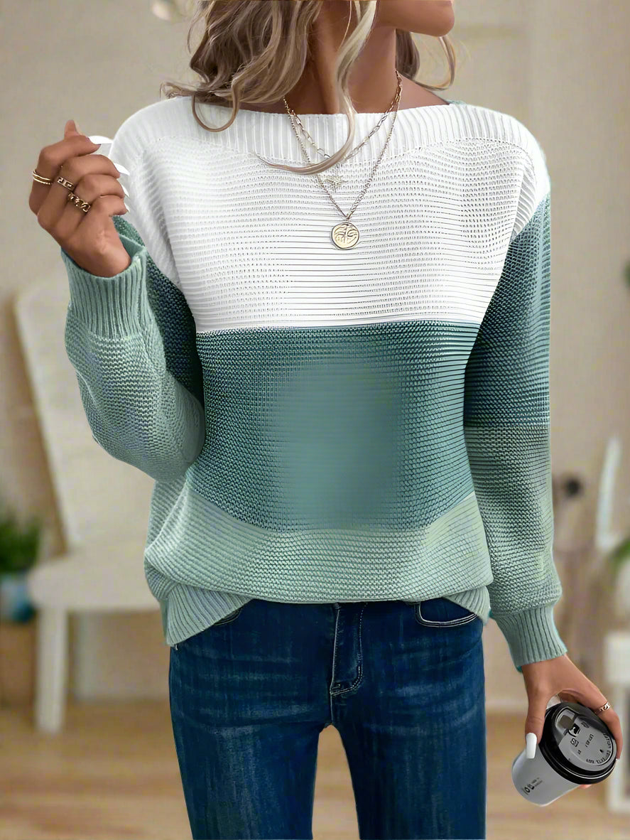 Trendy dames sweater met opvallend driekleurig patroon