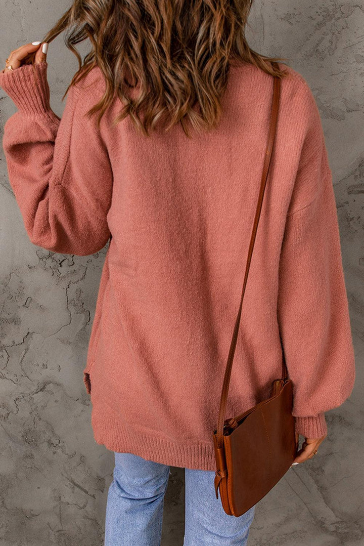 Sweater met Geribbelde Rand, Lantern Mouwen en Zakken