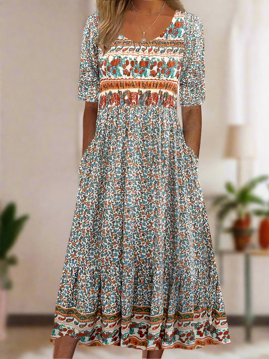 Maxi-jurk voor dames met gecombineerd kleurenpatroon