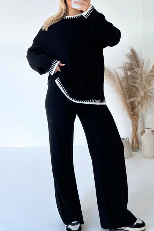 Elegante tweedelige set met lange mouwen en O-hals
