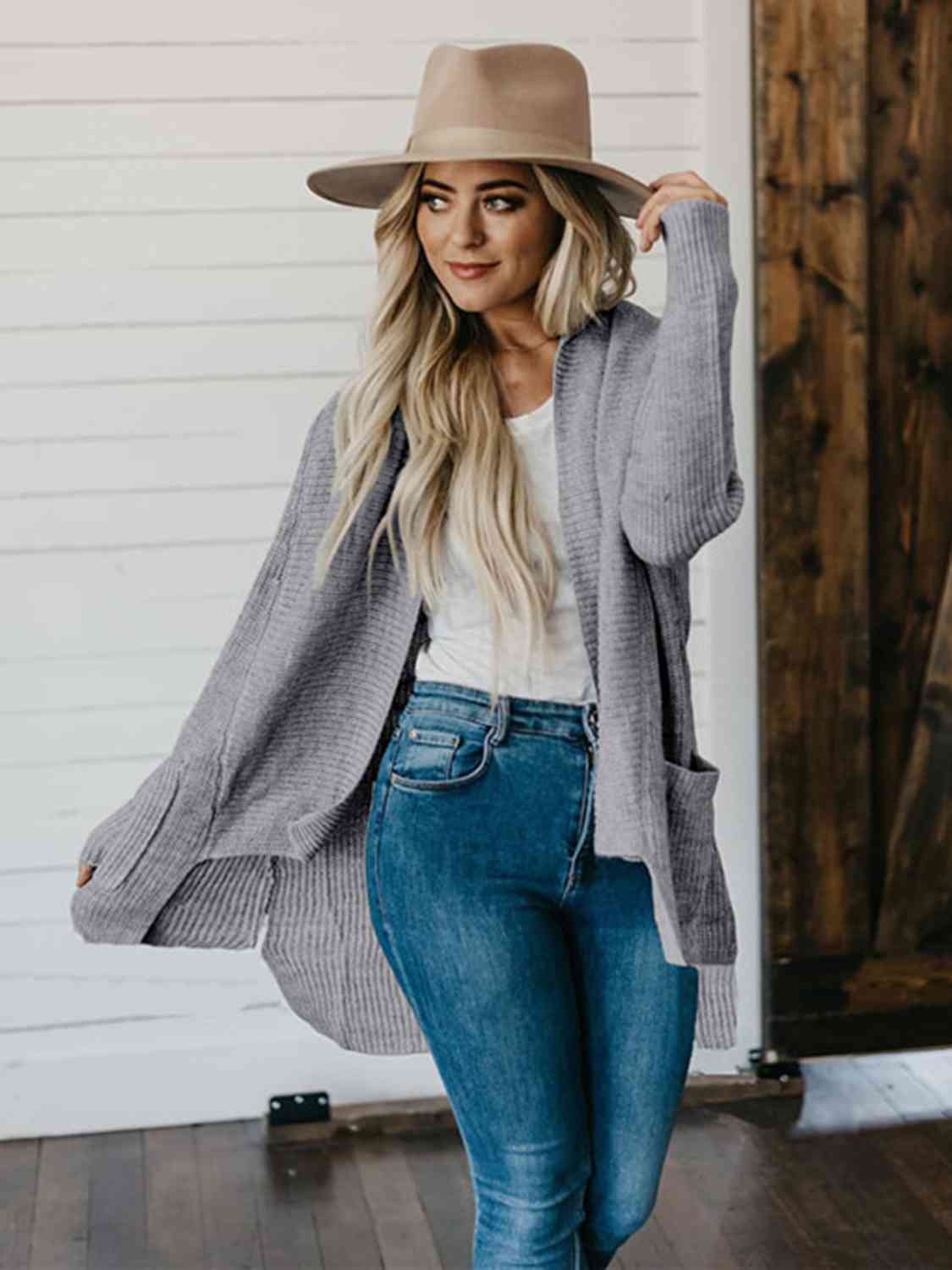Open Voorzijde Cardigan met Hoge-Lage Zoom en Zakken voor Dames