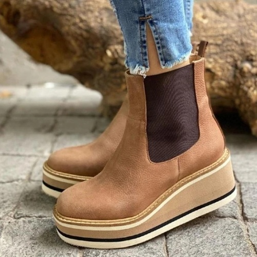 Trendy Wedge Laarzen met Elastische Band en Plateauzool