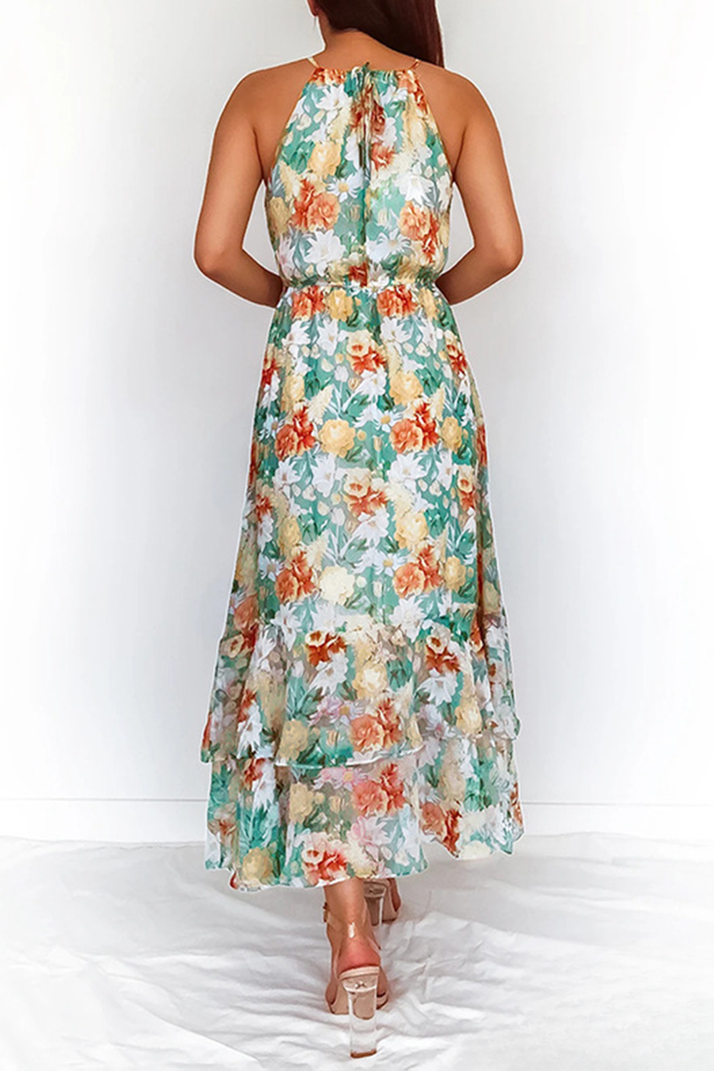 Hannah - Elegante Jurken met Bloemenprint en Halter Taille