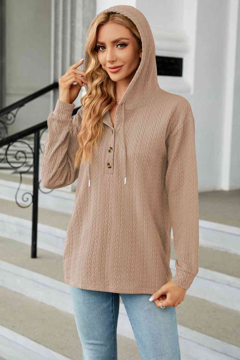 Kabelgebreide Hoodie met Lange Mouwen voor een Comfortabele Stijl