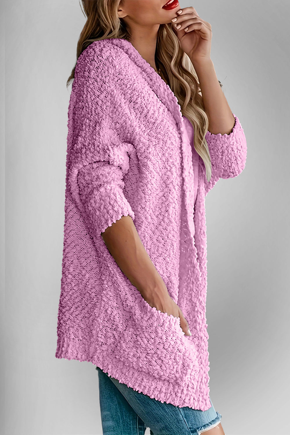 Emma's Dubbel Take Open Front Langen Mouwen Cardigan met Zakken