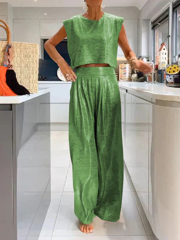 Olivia - Tweedelig glanzend vest en wijde broek voor dames