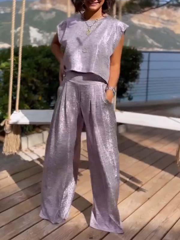 Olivia - Tweedelig glanzend vest en wijde broek voor dames