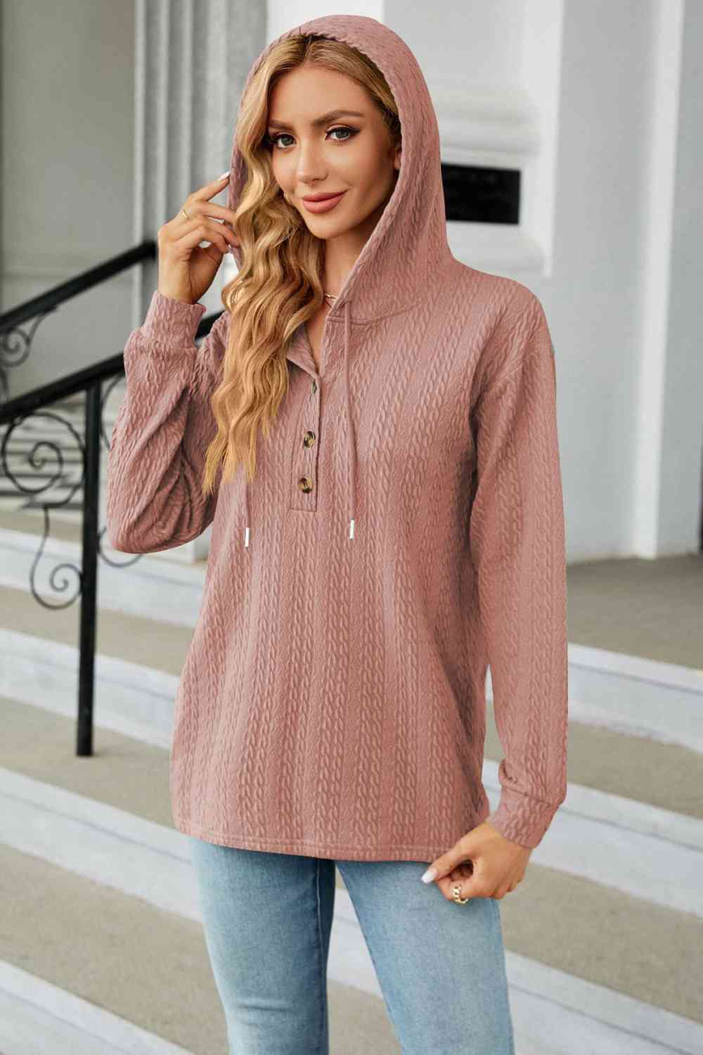 Kabelgebreide Hoodie met Lange Mouwen voor een Comfortabele Stijl