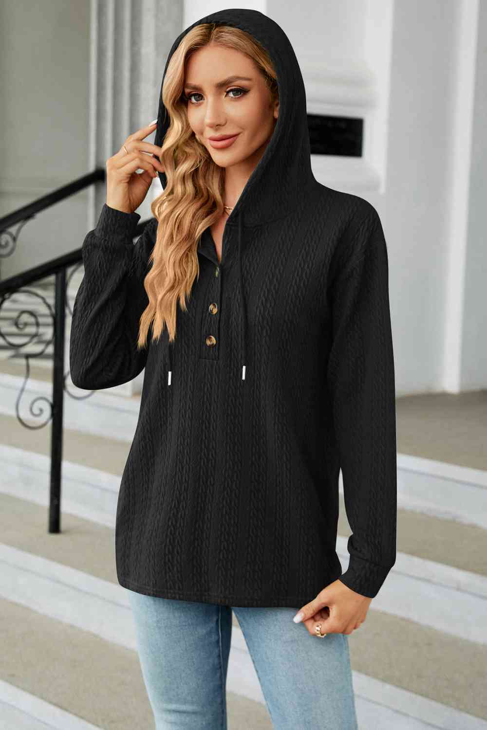 Kabelgebreide Hoodie met Lange Mouwen voor een Comfortabele Stijl
