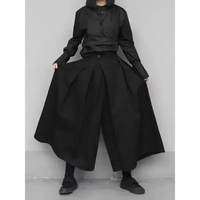 Stijlvolle Hoge Taille Broek met Wijde Pijpen en Effen Kleur