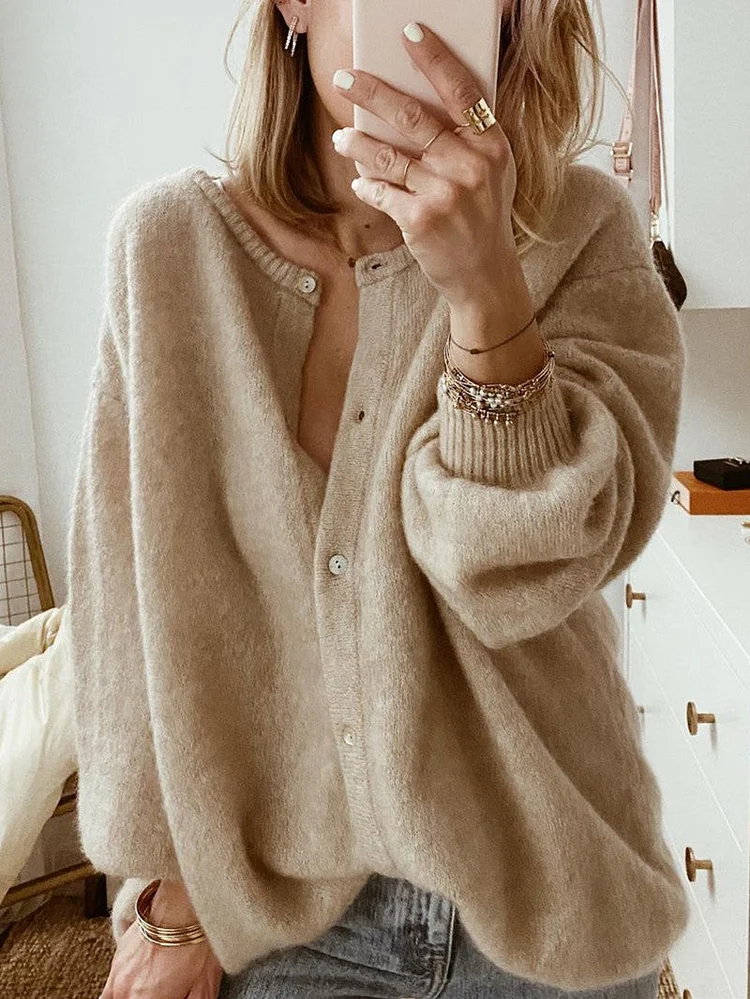 Stijlvolle Effen Cardigan met Kraag voor Buitenkleding