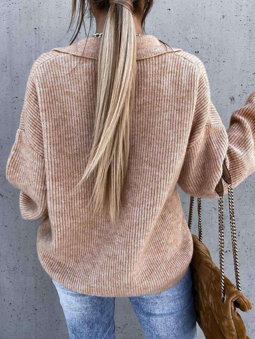 Comfortabele V-Hals Trui met Zakken voor Dames - Zachte Lange Mouwen Sweater