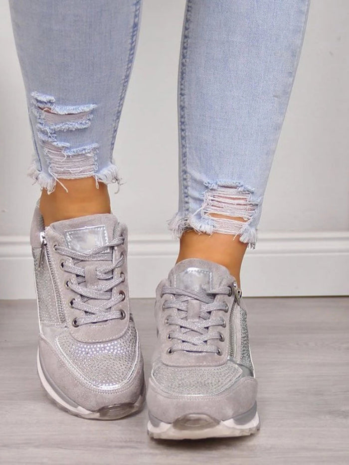 Trendy sneakers voor dames met glinsterend design en vetersluiting voor dagelijks comfort