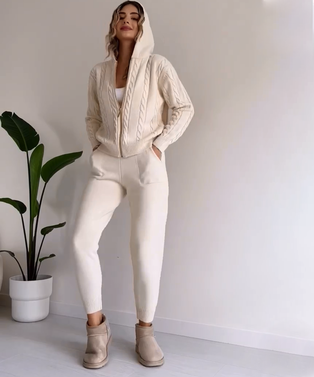 Trendy Dames Set: Gedraaide Sweater en Cardigan in Moderne Stijl