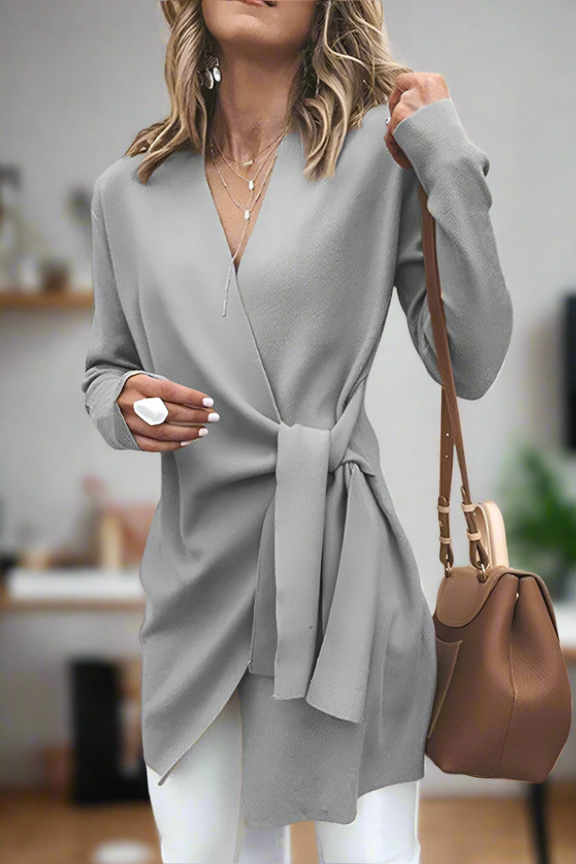 Stijlvolle Dames Wrap Cardigan met V-hals en Tailleband