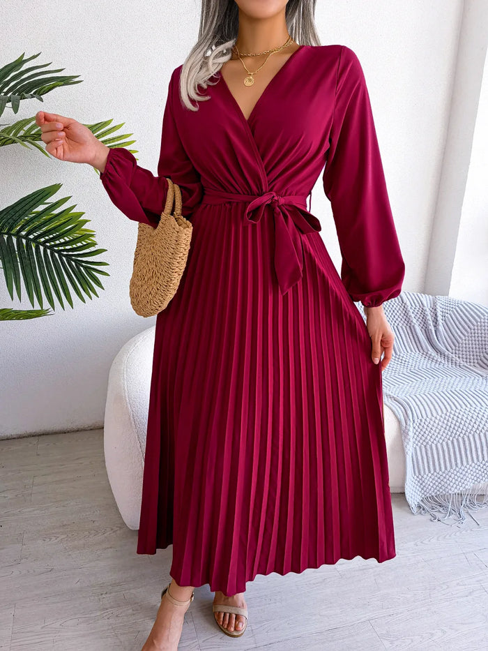 Trendy maxi-jurk met diepe V-hals en lange mouwen