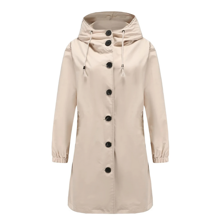 Elegante damescape met capuchon en praktische knopen