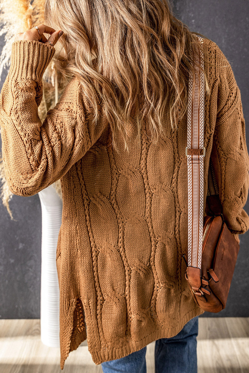 Modieuze Cable-Knit Overized Splitsjaal voor Comfortabele Laagjes