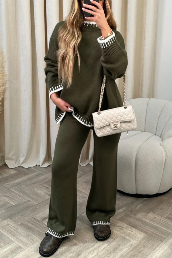 Elegante tweedelige set met lange mouwen en O-hals