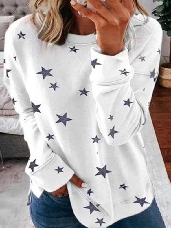 Dames T-shirt met Sterrenprint, Ronde Hals en Lange Mouwen