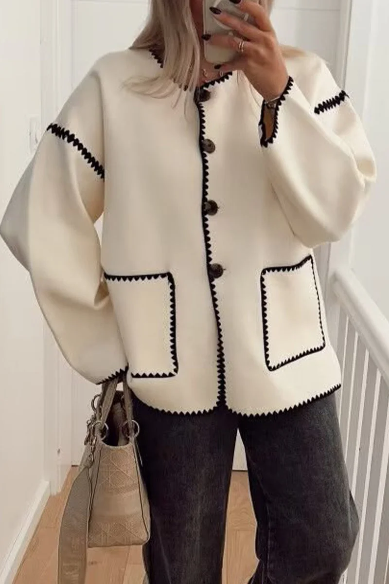 Elegante effen kleur jas met zakken in Britse stijl