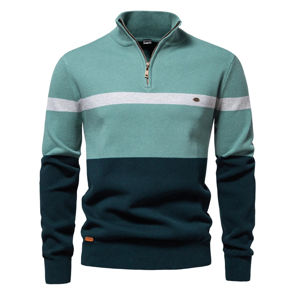 Trendy Heren Sweater in Colorblock Stijl met Halve Rits