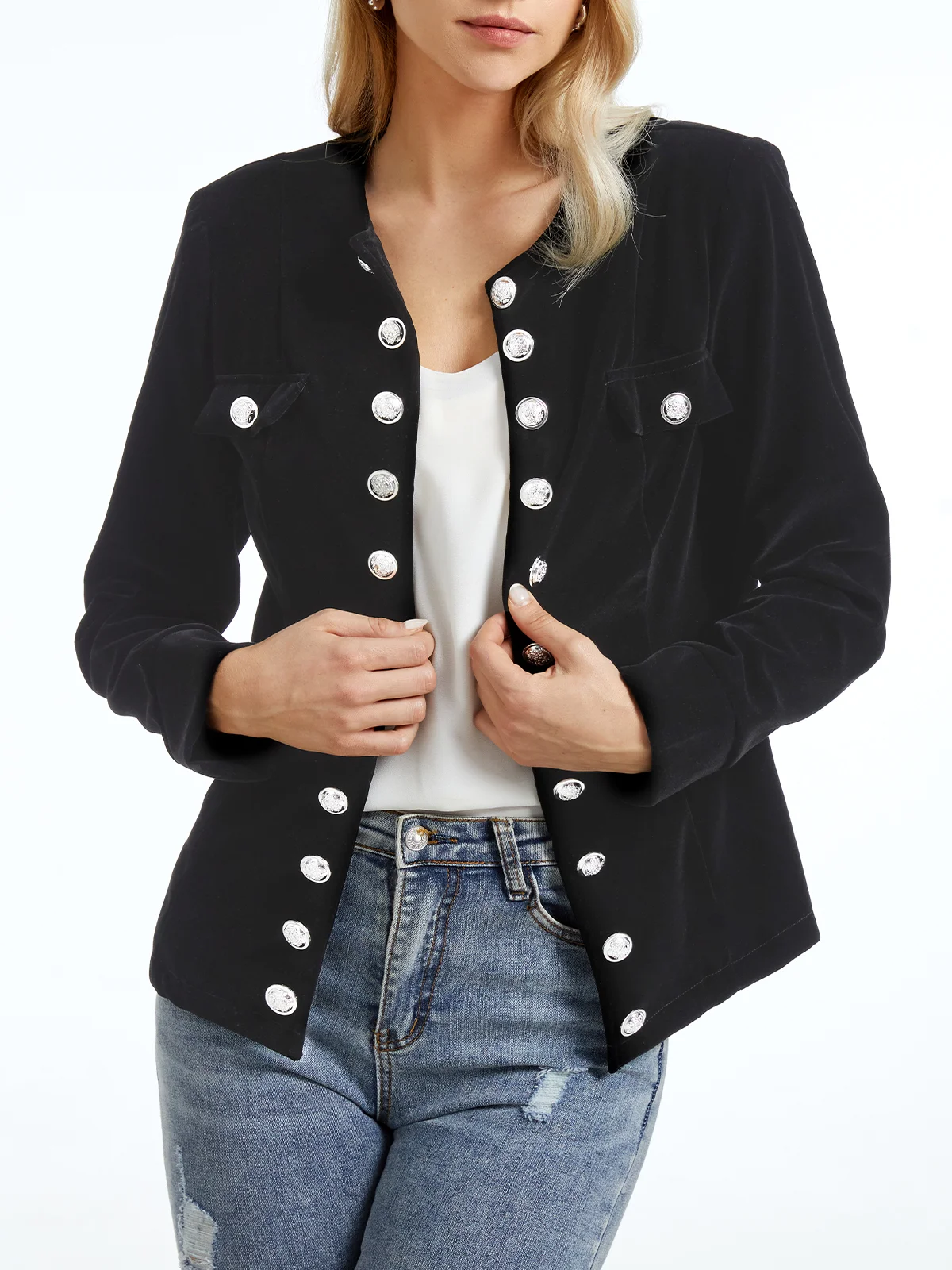 Stijlvolle blazer met knoopsluiting en ronde hals voor alledaagse kijkt