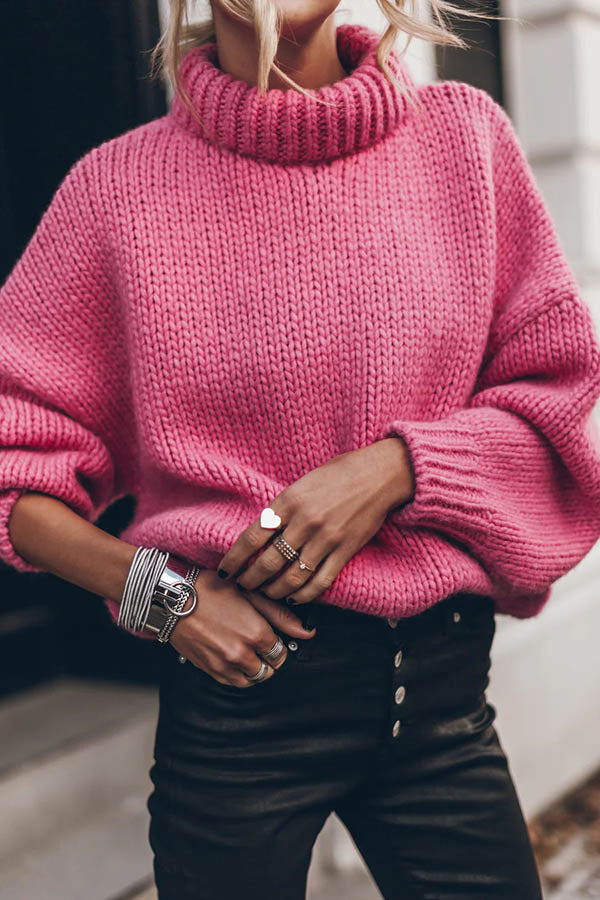 Stijlvolle Lange Mouwen Pullover met Dikke Kraag