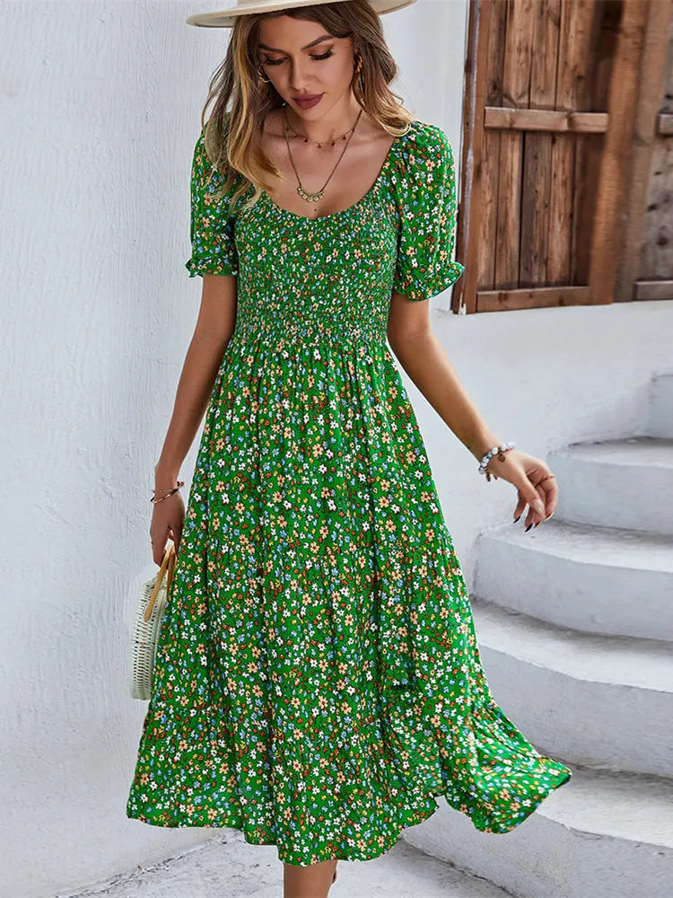 Klassieke Bloemenprint Jurk in Vintage Stijl