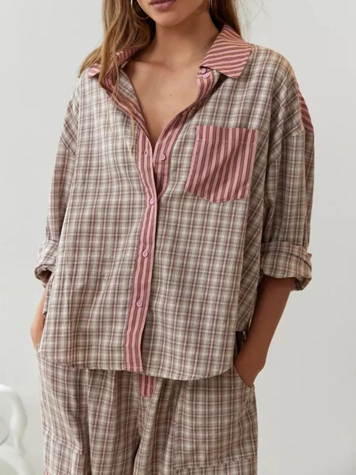 Stijlvolle dames pyjama set van twee delen met ruiten