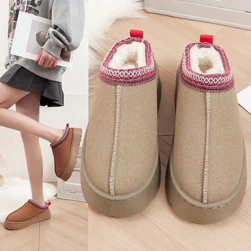 Comfortabele Dames Wol Slippers met Platform voor Warme Voeten