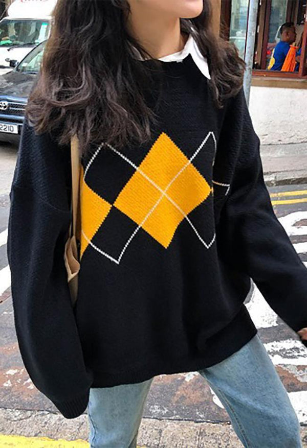 Klassieke Argyle Trui met Vintage Stijl voor Elke Dag