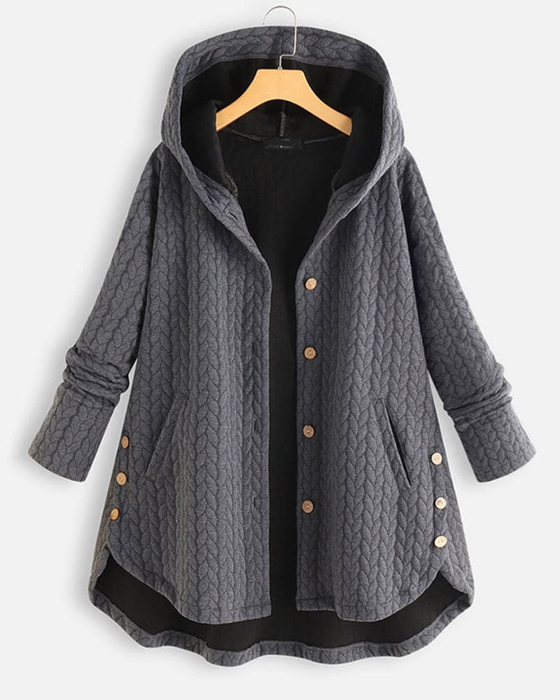 Casual warme damesjas met capuchon en knoopdetails